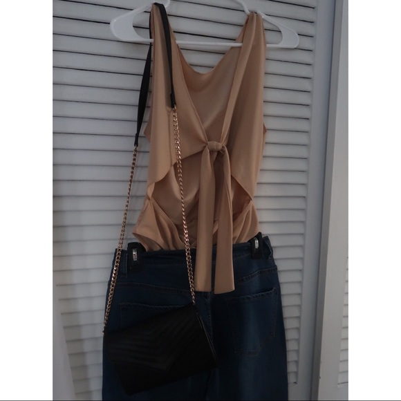 PrettyLittleThing Tops - Nude thong bodysuit open back-tie PLT